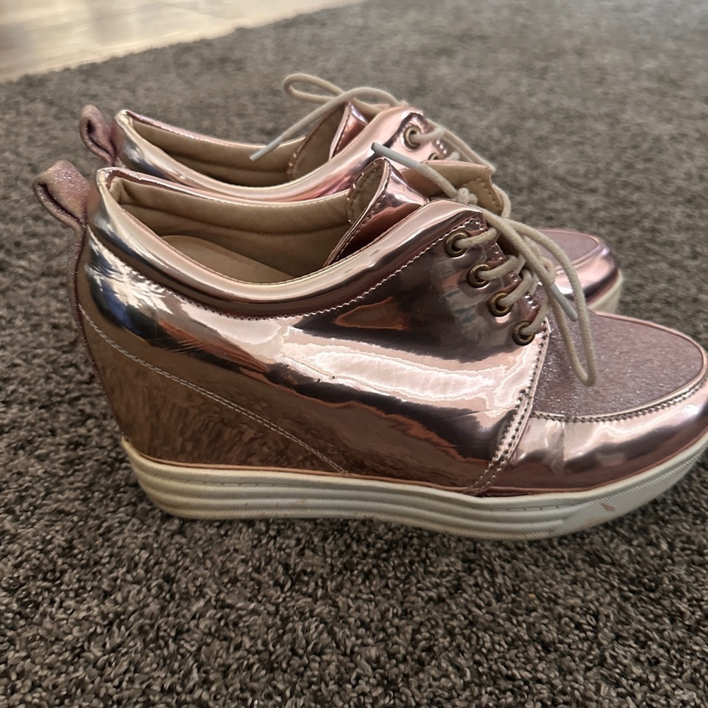 Rose Gold Glitter FUN Platform Sneakers Metallic Costume Fun Sole Shoes 8.5 - Picture 2 of 15
